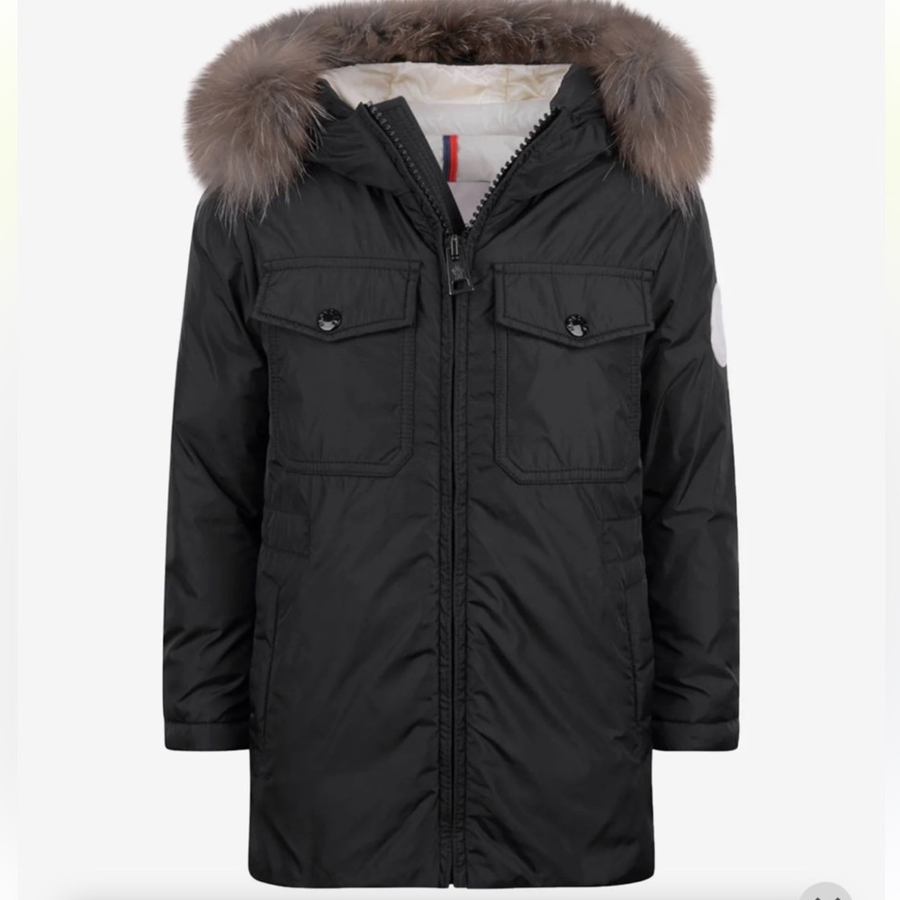 Moncler Black Kids Puffer Jacket with Fur Trim